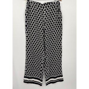 Meg & Margot Geometric Pull On Wide Leg Pant Black White Medium NEW
